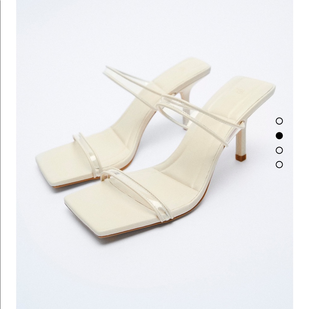 Zara vinyl strappy kitten heels in off white